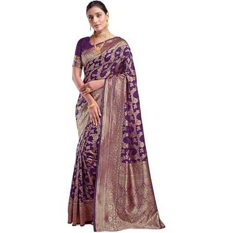 SIRIL Womens Silk Jacquard Saree With Unstitched Blouse Piece (3662S394_Purple)