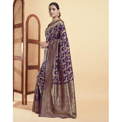 SIRIL Womens Silk Jacquard Saree With Unstitched Blouse Piece (3662S394_Purple)