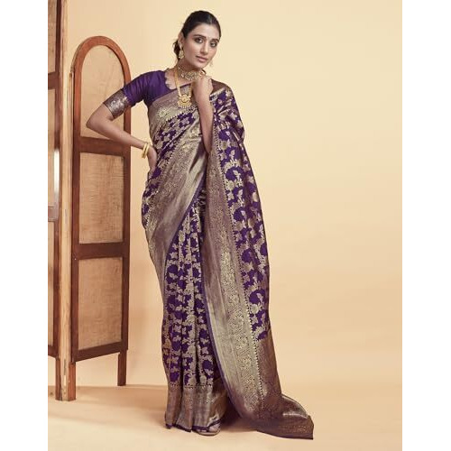 SIRIL Womens Silk Jacquard Saree With Unstitched Blouse Piece (3662S394_Purple)