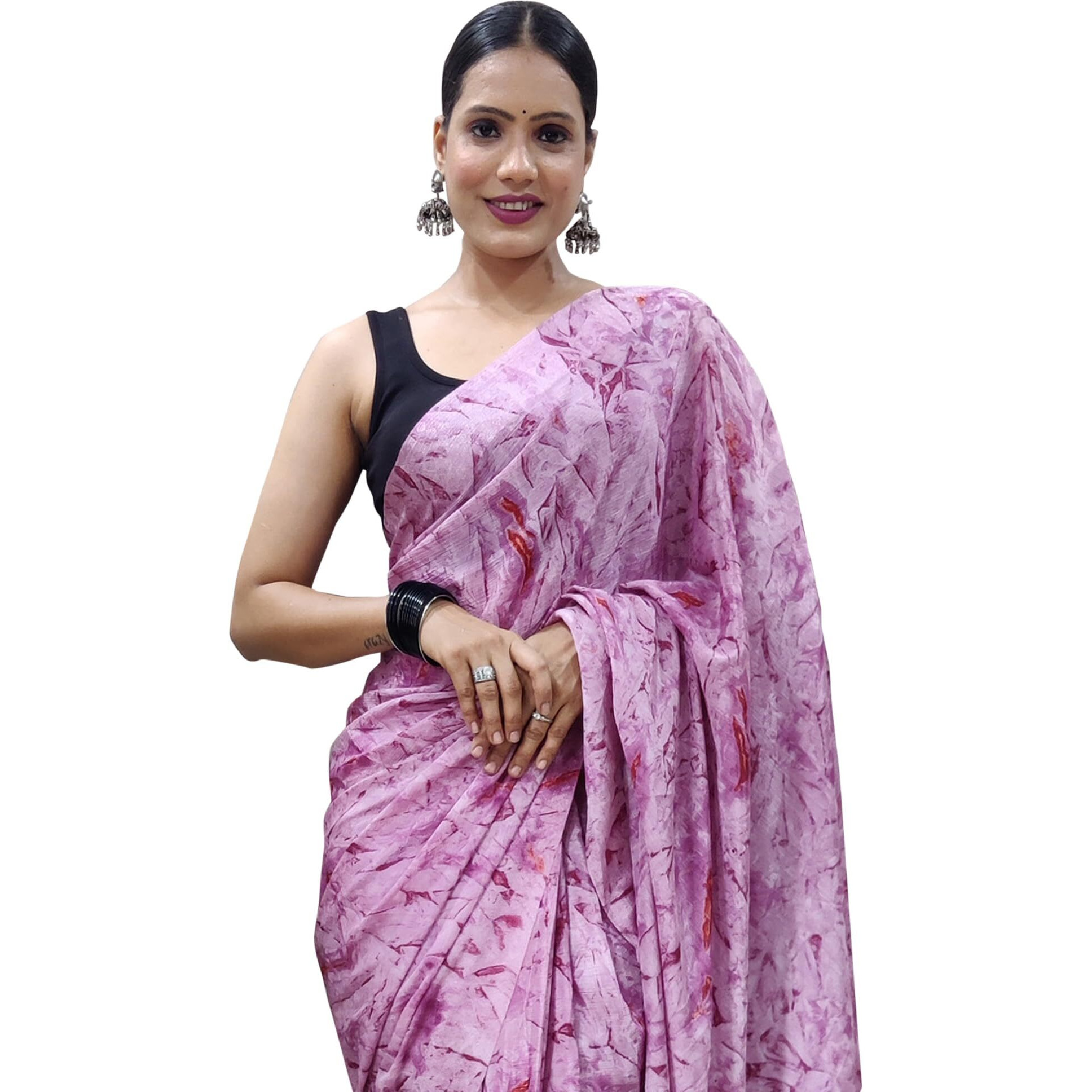 AKHILAM Womens Chiffon Abstract Printed Ready To Wear one Minute Saree With Unstitched Blouse Piece(Mauve_RTWATRNG1303_CM)