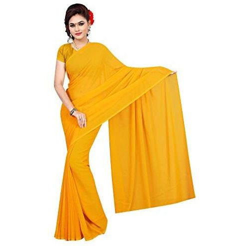 Sidhidata Womens Printed Pure Georgette Saree With Unstitched Blouse Piece (Rocky Aur Rani Ki Prem Kahani Saree) (Yellow)