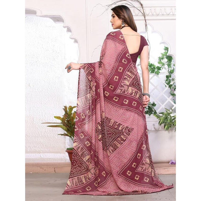 SIRIL Womens Bandhani Printed Georgette Saree with Unstitched Blouse Piece (3291S146_Dusty Pink)