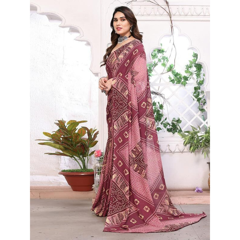 SIRIL Womens Bandhani Printed Georgette Saree with Unstitched Blouse Piece (3291S146_Dusty Pink)