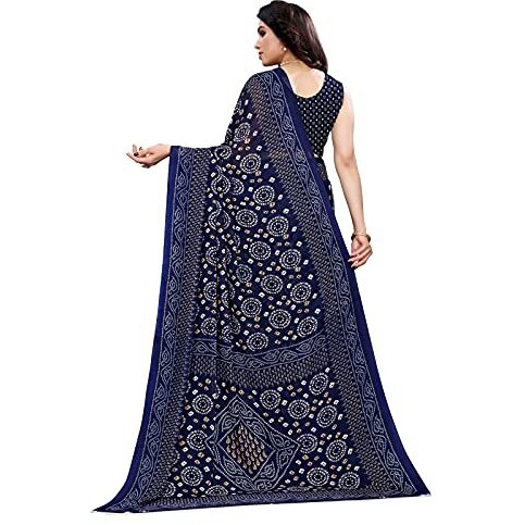 SIRIL Womens Bandhani Pure Georgette Saree With Blouse Piece (2041S575A_Dark Blue)