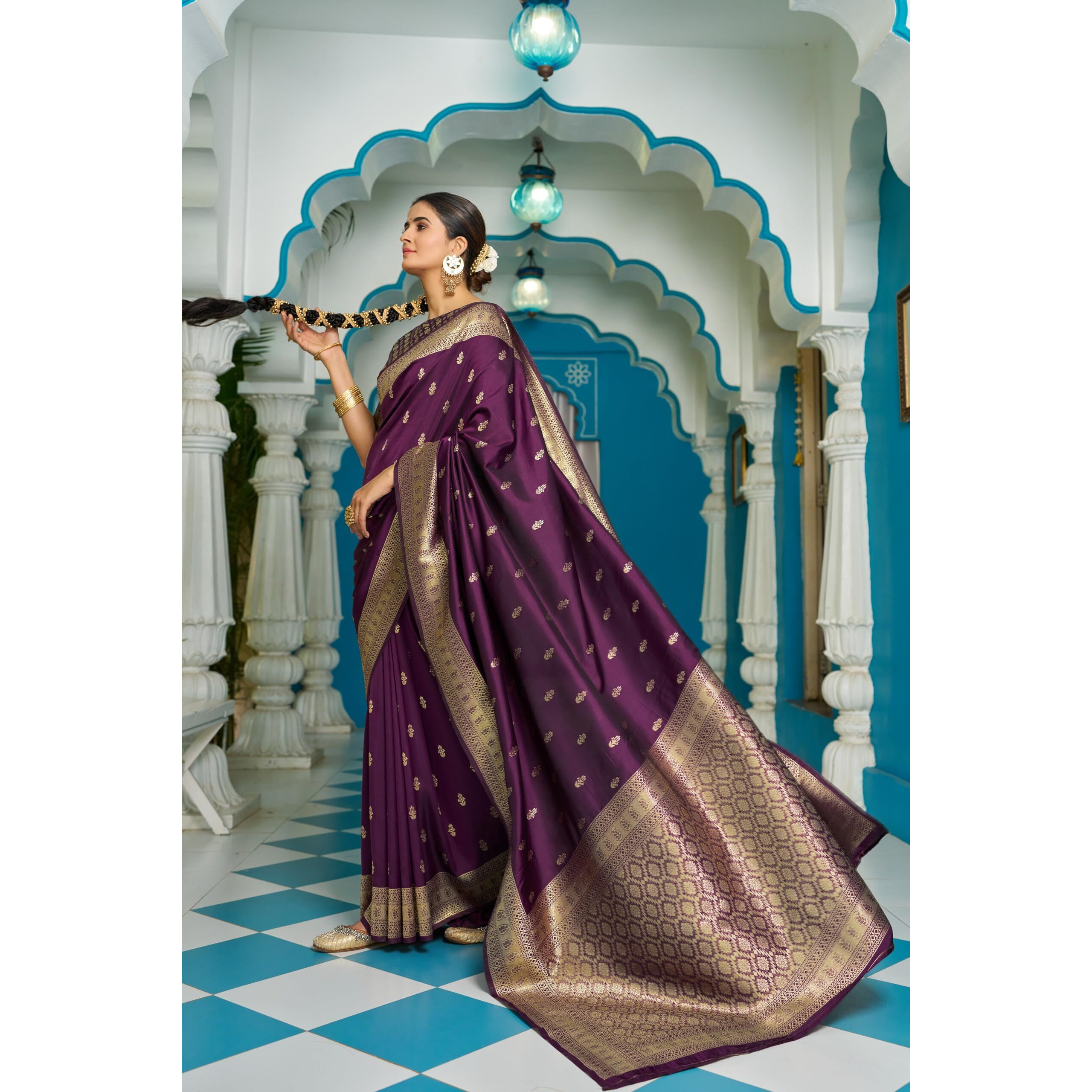 SWORNOF Silk Womens Kanjivaram Sequence Sarees For Women Kanchipuram Saree With Boluse Piece (Purple)