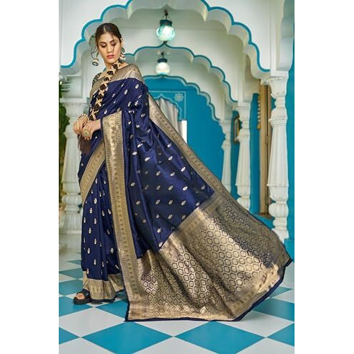 SWORNOF Silk Womens Kanjivaram Sequence Sarees For Women Kanchipuram Saree With Boluse Piece (Blue)