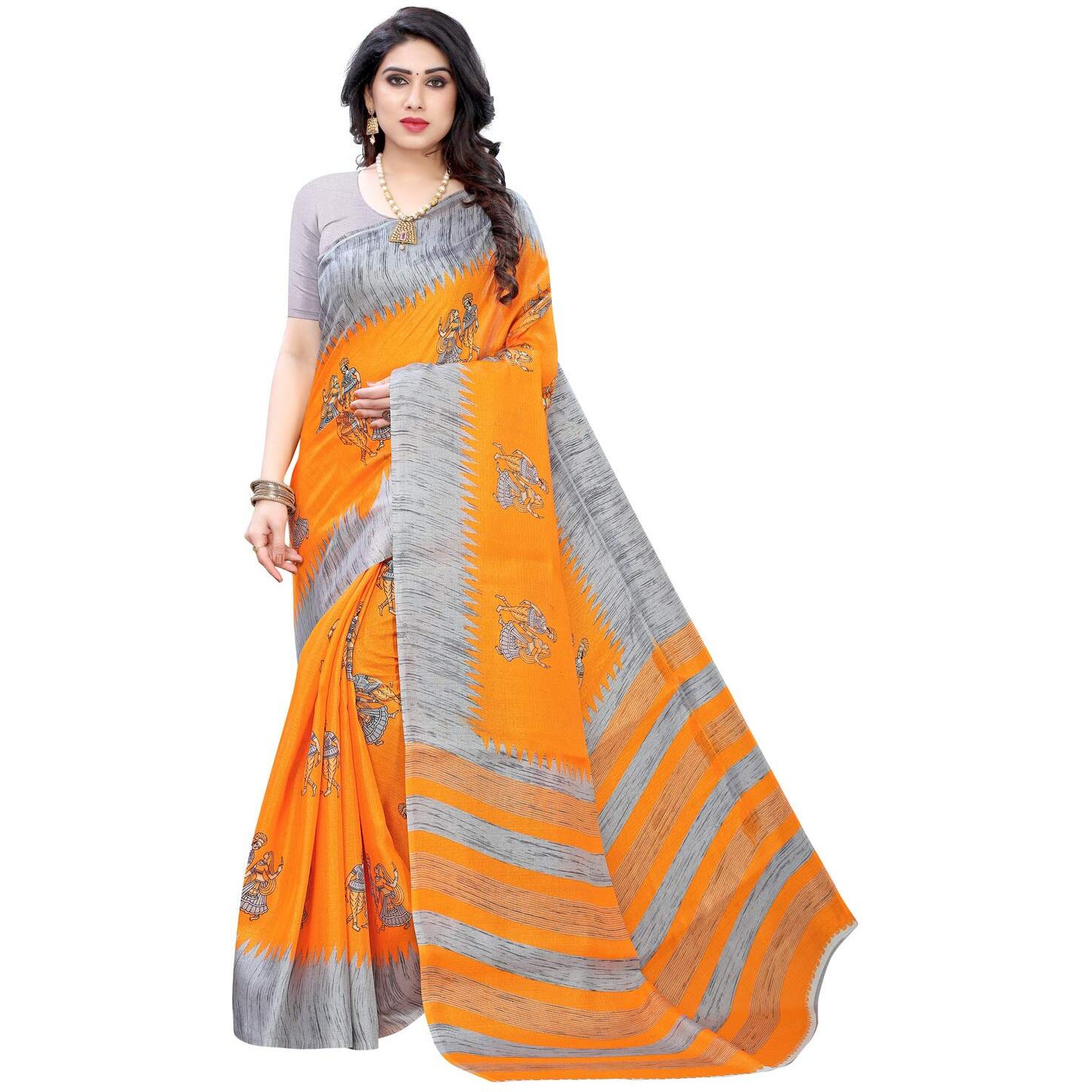 Satrani Womens Art Silk Saree (1790ST472_Orange)