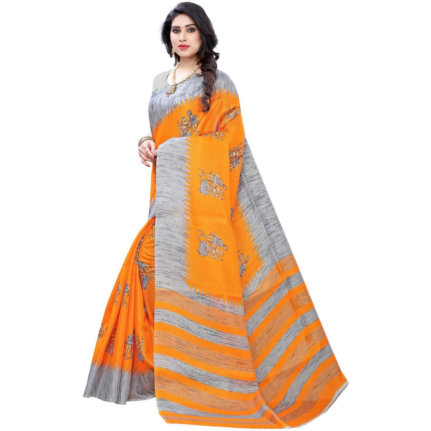 Satrani Womens Art Silk Saree (1790ST472_Orange)