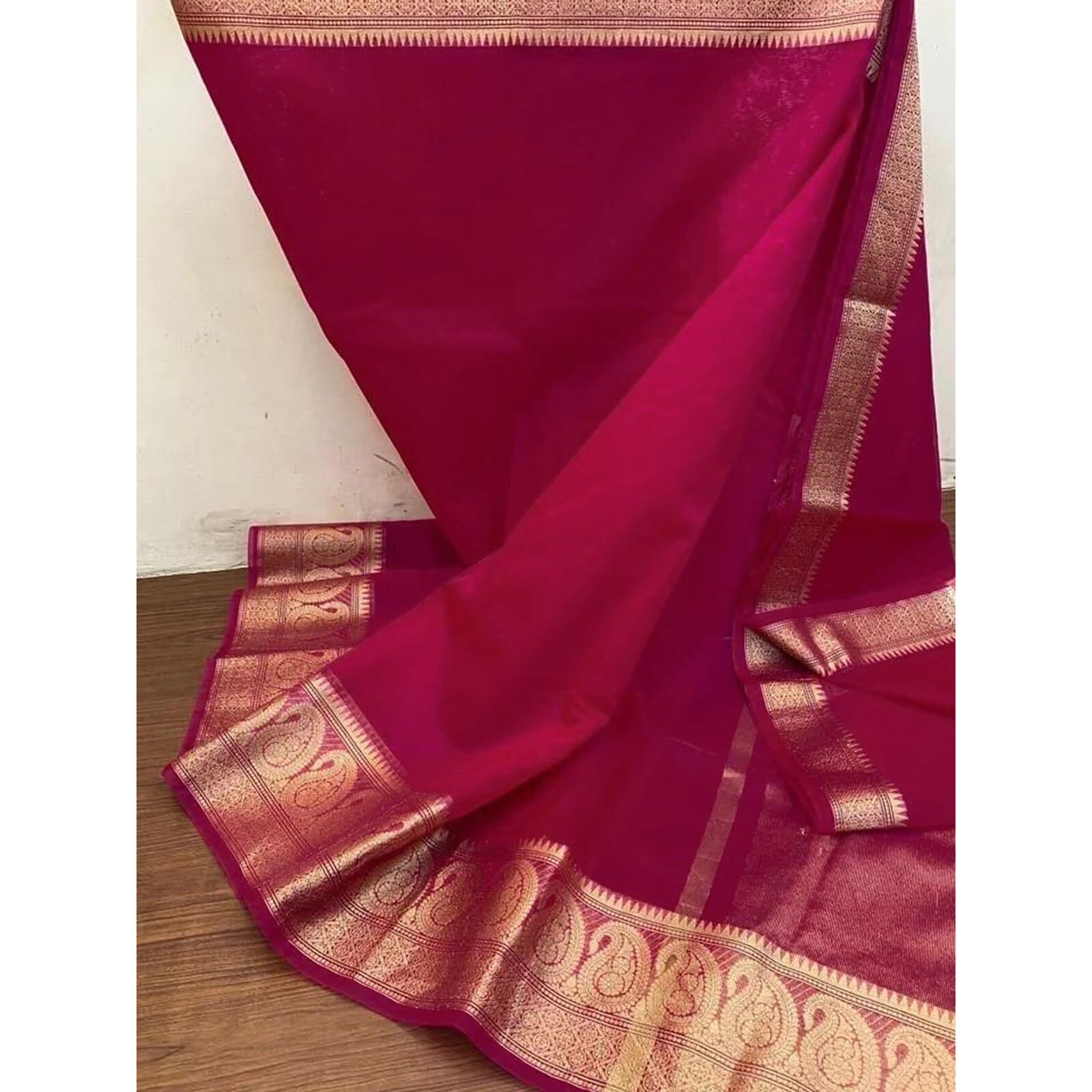 SIRIL Womens Zari Patta Organza Saree with Unstitched Blouse Piece (3276S254_Pink)