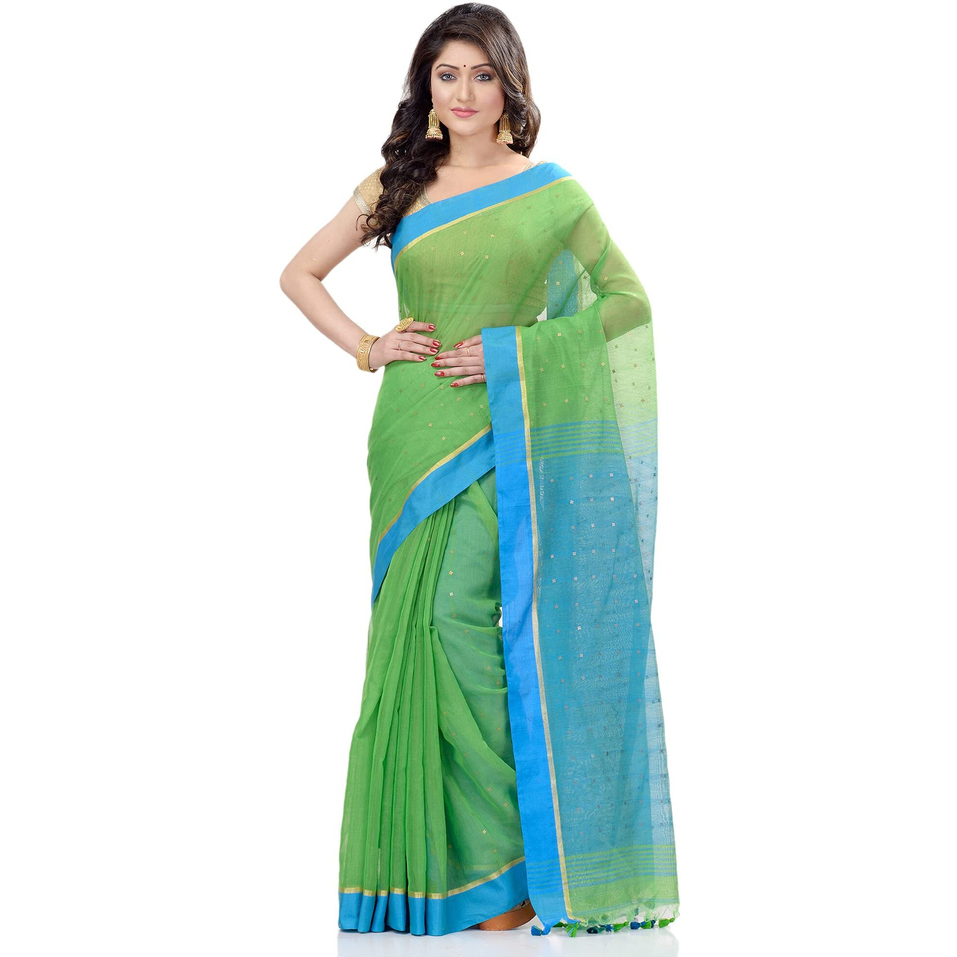 Db Desh Bidesh Womens Tant Cotton Saree With Blouse Piece (Dbsequence22Gb_Green Blue)