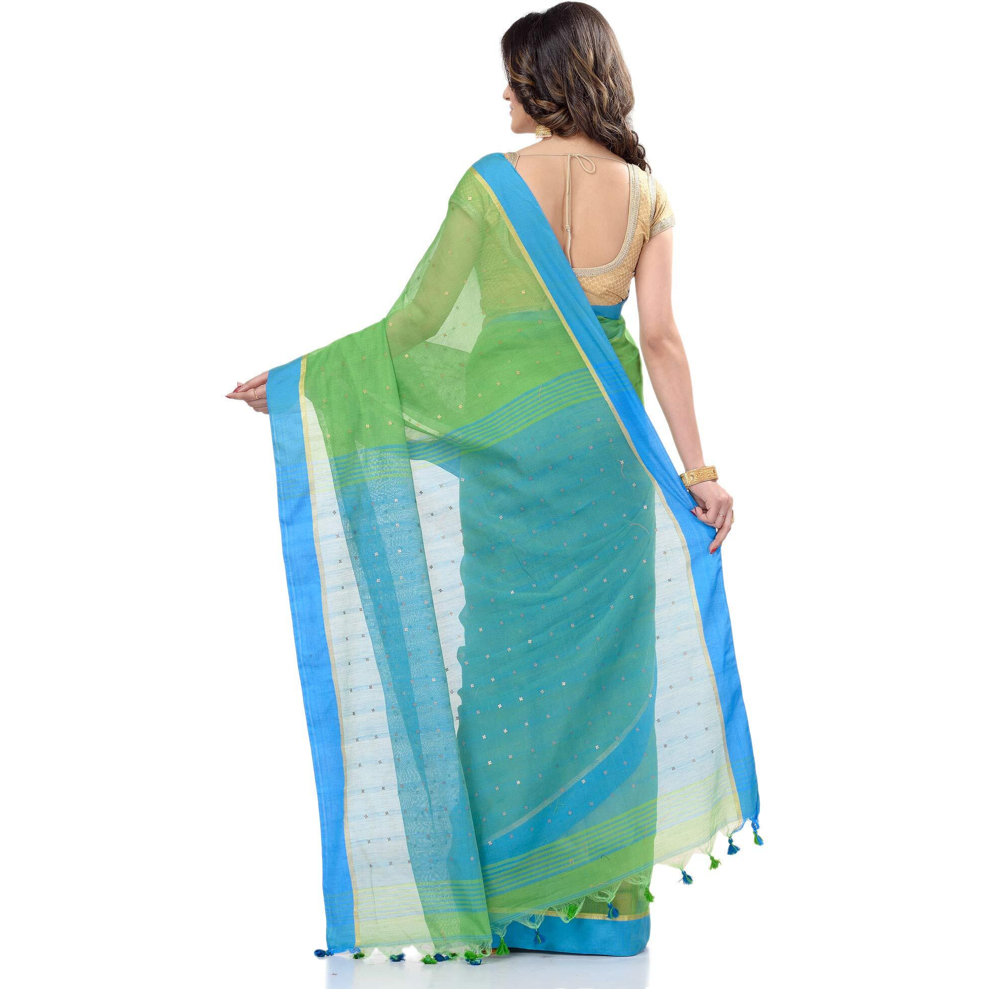 Db Desh Bidesh Womens Tant Cotton Saree With Blouse Piece (Dbsequence22Gb_Green Blue)