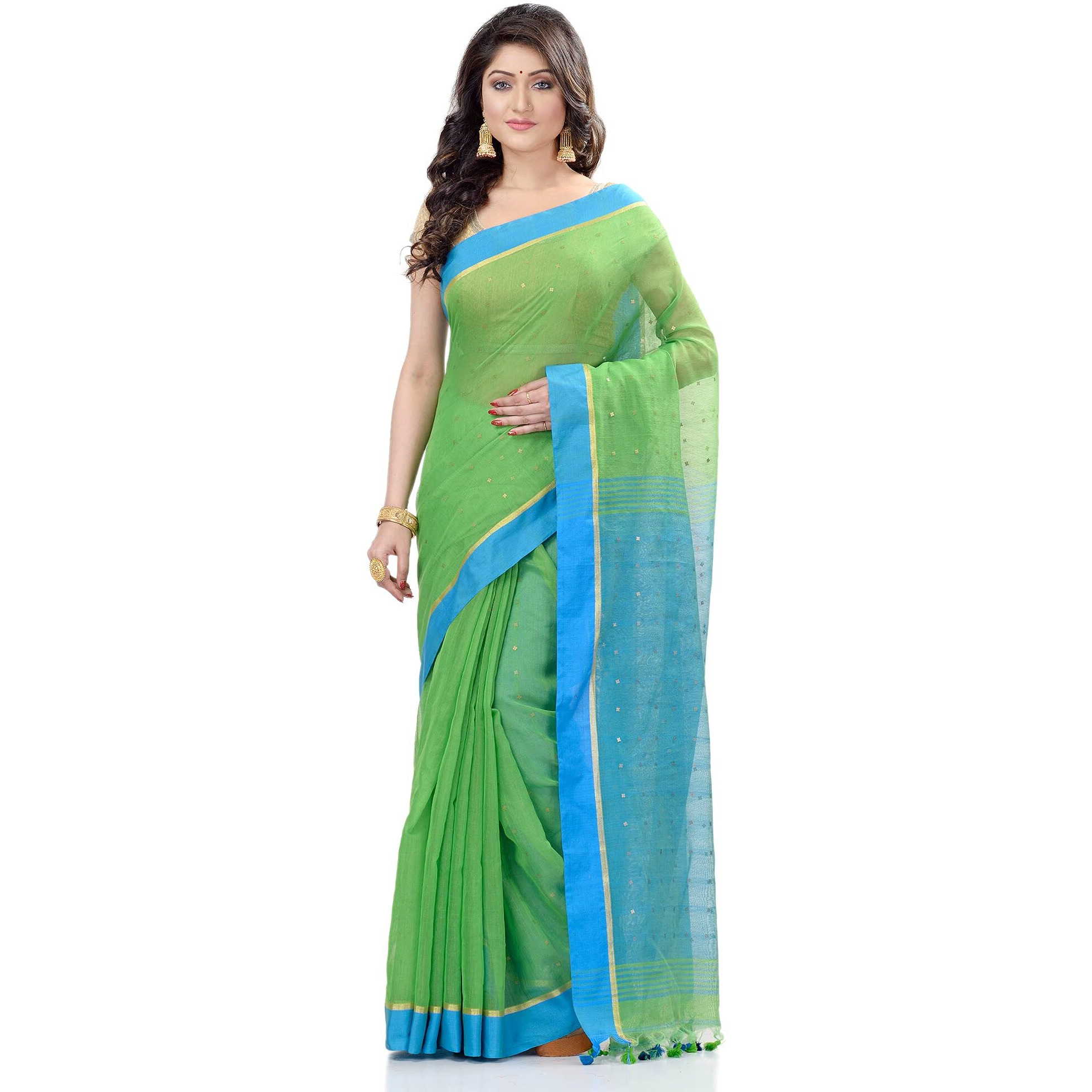 Db Desh Bidesh Womens Tant Cotton Saree With Blouse Piece (Dbsequence22Gb_Green Blue)