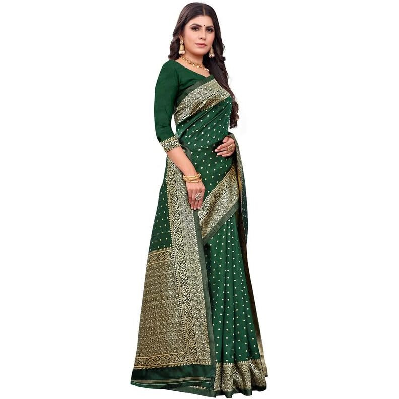 SIRIL Womens Art Silk Banarasi Jacquard Saree With Unstitched Blouse Piece (3412S156A_Green)