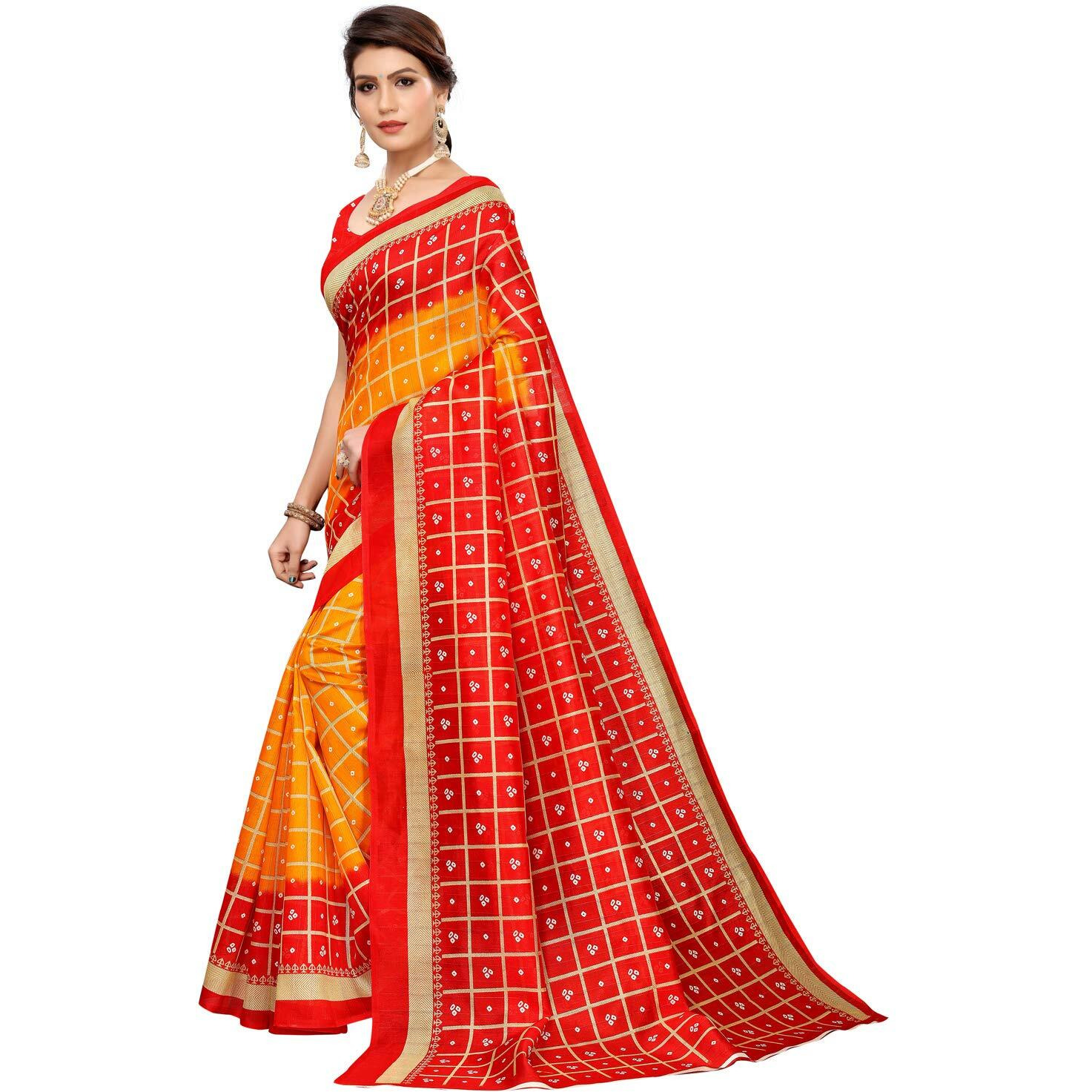 SIRIL WomenS Poly Silk Bandhani Saree With Blouse (1159S88 Red Bandhani Printed)