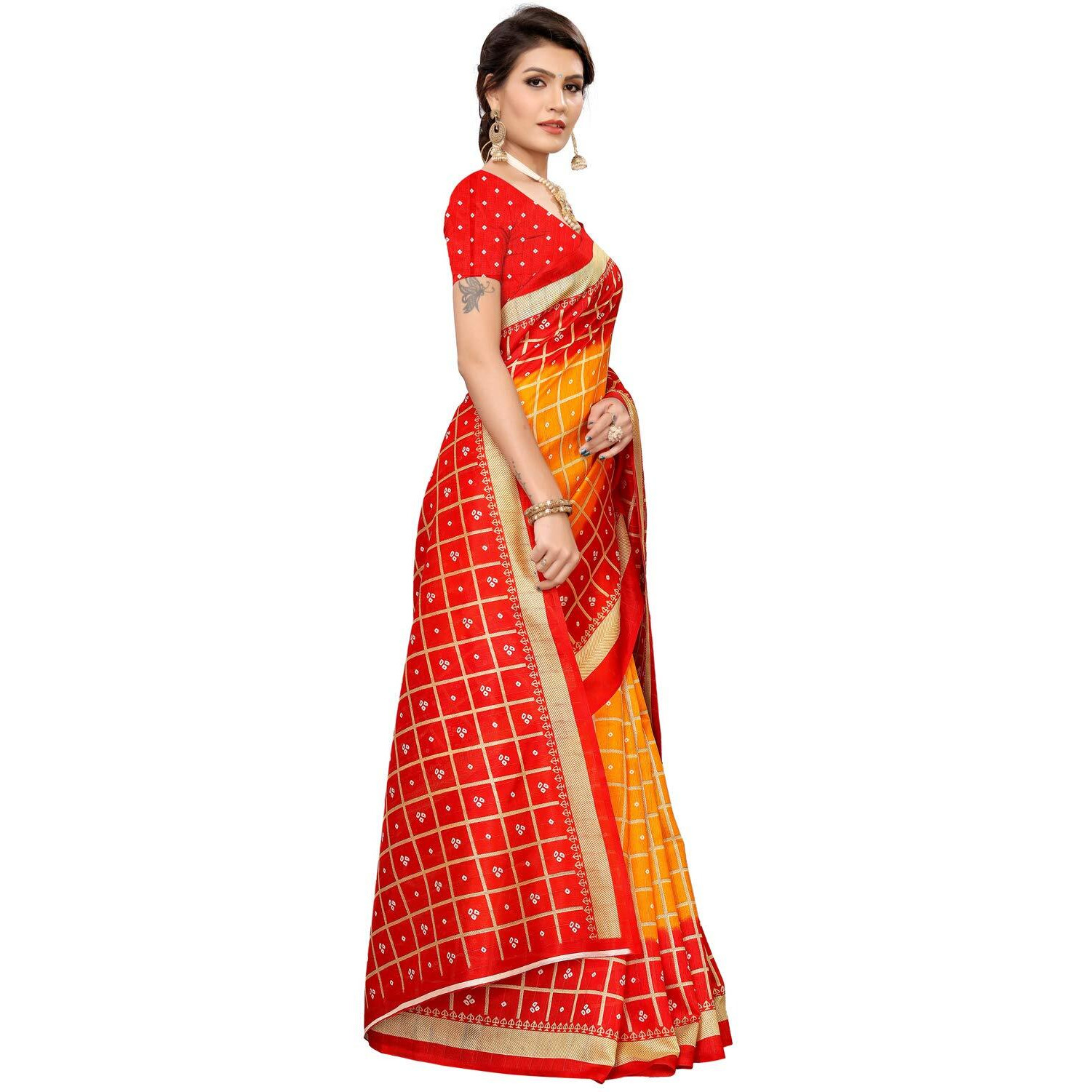 SIRIL WomenS Poly Silk Bandhani Saree With Blouse (1159S88 Red Bandhani Printed)