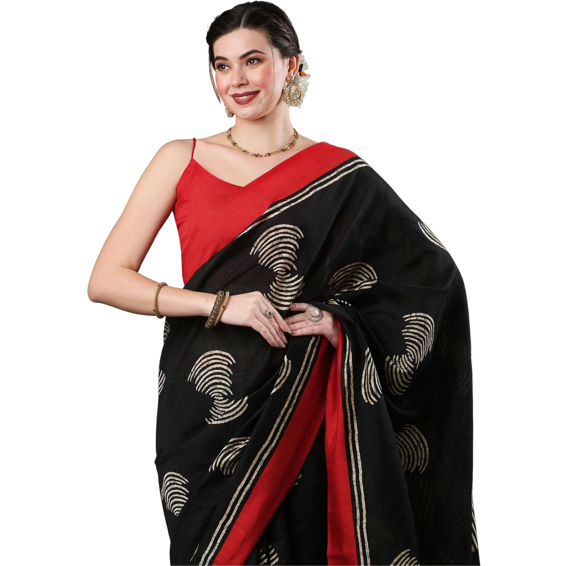 AKHILAM Womens Abstract Bhagalpuri Silk Solid Saree With Unstitched Blouse Piece (Black 22WOM22901)