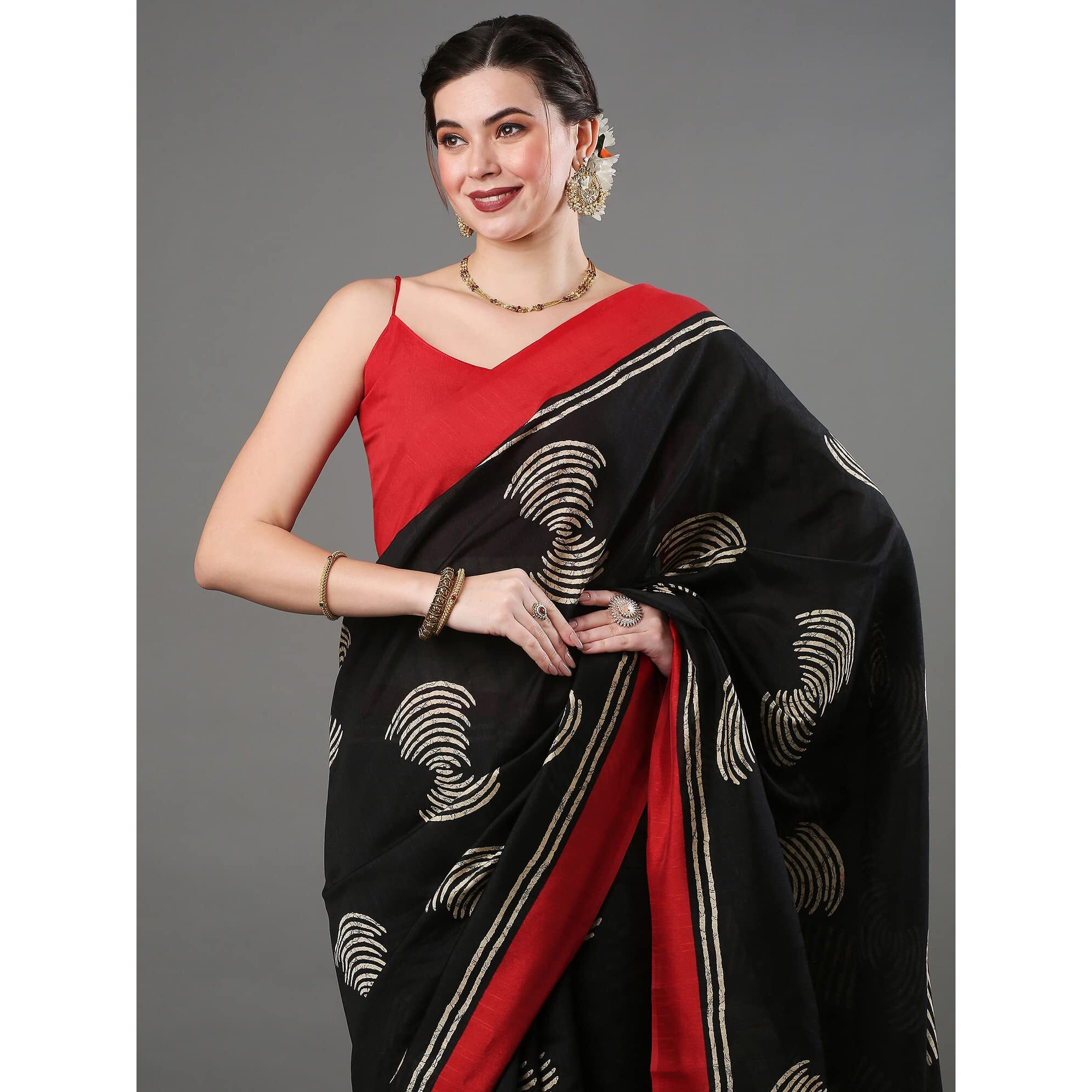 AKHILAM Womens Abstract Bhagalpuri Silk Solid Saree With Unstitched Blouse Piece (Black 22WOM22901)