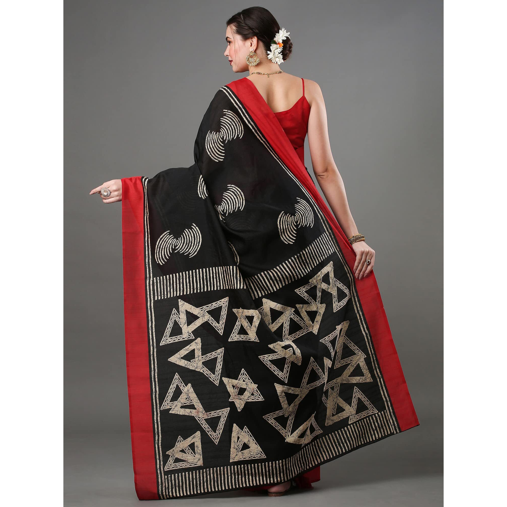 AKHILAM Womens Abstract Bhagalpuri Silk Solid Saree With Unstitched Blouse Piece (Black 22WOM22901)