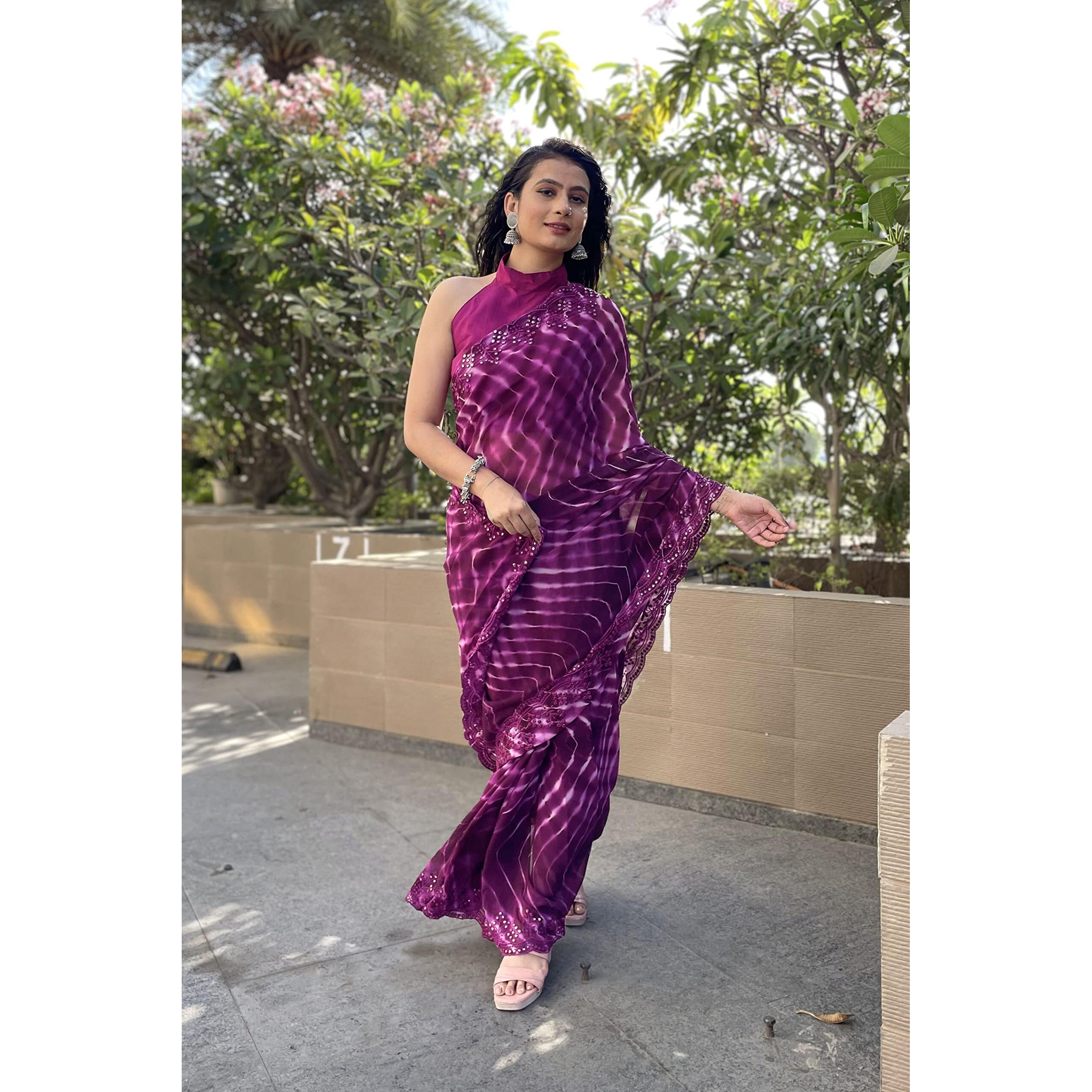 SUTRAM Printed Trendy 5.5 meter Women Saree with 0.8 meter Unstitch Blouse Piece_ST1752