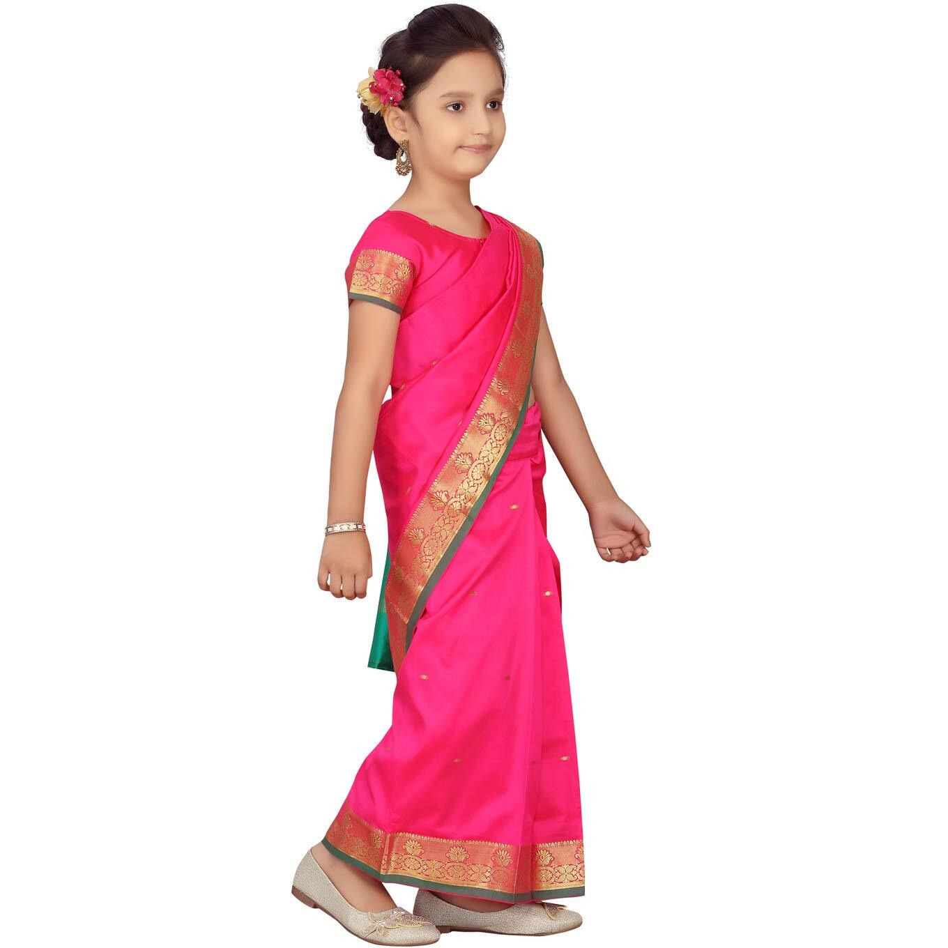 Aarika Girls Rani Colour Saari (SR-20690-RANI-32)