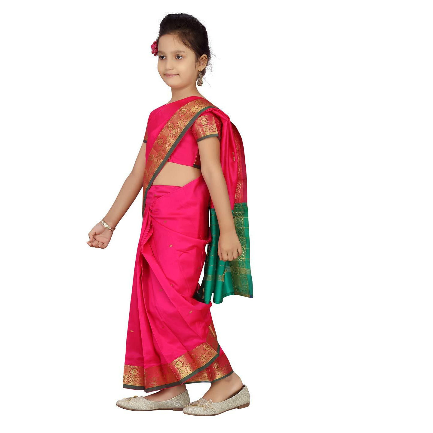 Aarika Girls Rani Colour Saari (SR-20690-RANI-32)