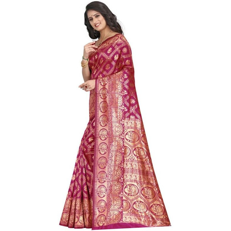 SIRIL Womens Art Silk Banarasi Jacquard Saree With Unstitched Blouse Piece (3412S151A_Wine)