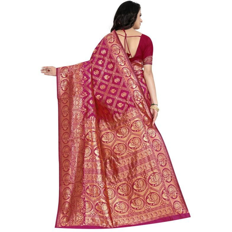 SIRIL Womens Art Silk Banarasi Jacquard Saree With Unstitched Blouse Piece (3412S151A_Wine)