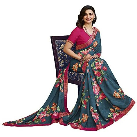 RAJESHWAR FASHION WITH RF Womens Printed Georgette SareeWith Blouse(A49 Morpich_Morpich)