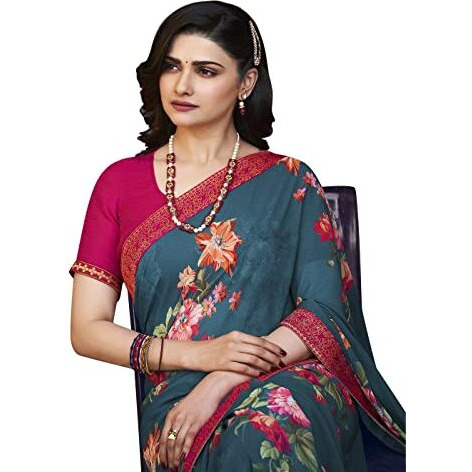 RAJESHWAR FASHION WITH RF Womens Printed Georgette SareeWith Blouse(A49 Morpich_Morpich)