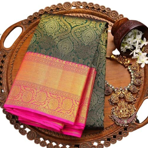 SGF11 Womens Kanjivaram Soft Lichi Silk Saree With Blouse Piece (Green SGF)