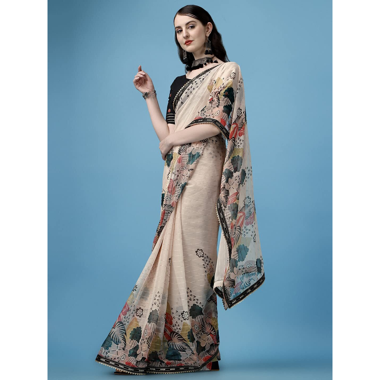 SUTRAM Printed Trendy Saree for Women With Blouse Piece_ST1763