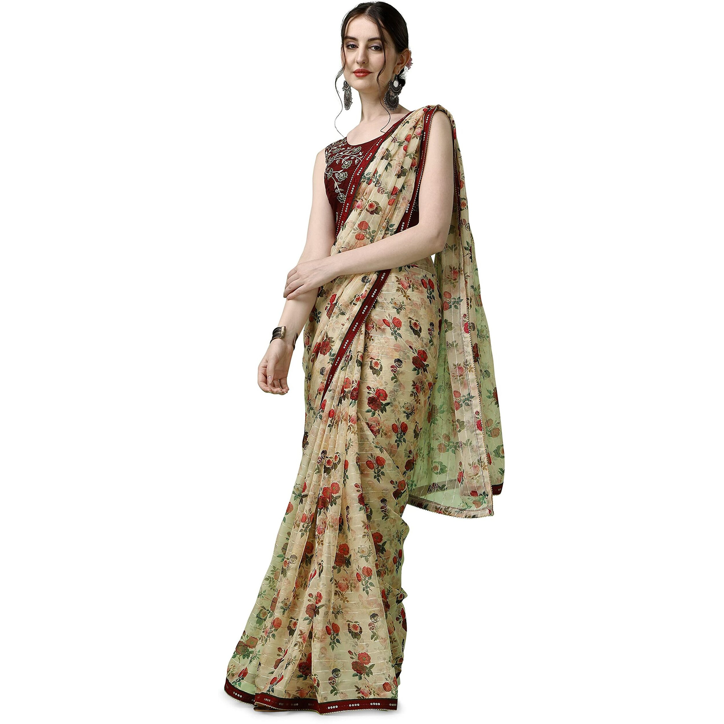 SUTRAM Printed Trendy Saree for Women With Blouse Piece_ST1760