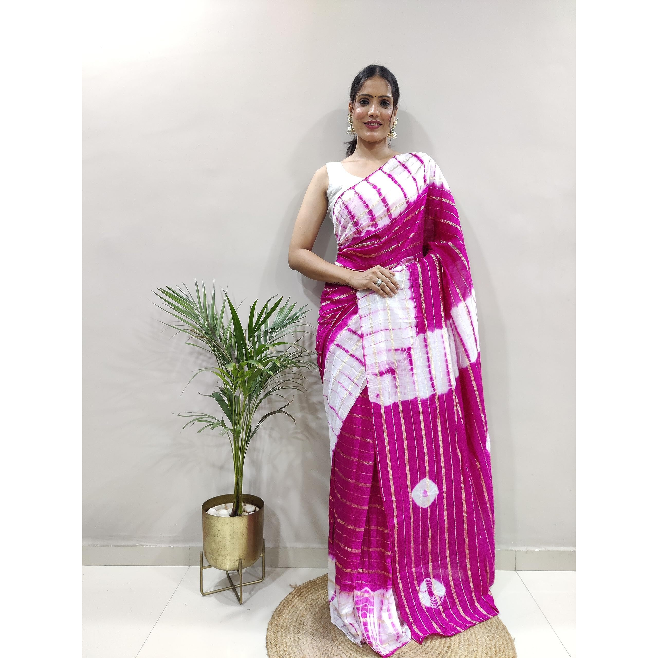 Sidhidata Womens Nylone Hand Printed Saree With Unstitched Blouse Piece (Tie & Die) (Pink)