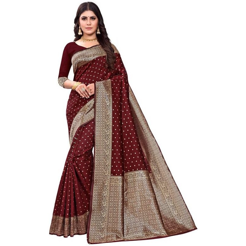 SIRIL Womens Art Silk Banarasi Jacquard Saree With Unstitched Blouse Piece (3412S157A_Maroon)