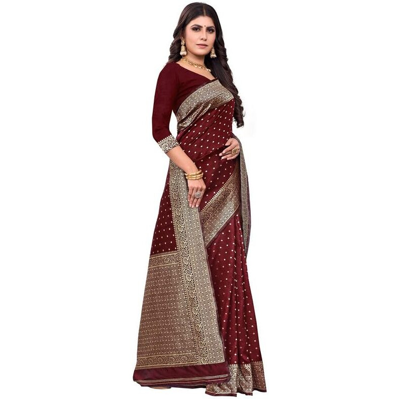 SIRIL Womens Art Silk Banarasi Jacquard Saree With Unstitched Blouse Piece (3412S157A_Maroon)