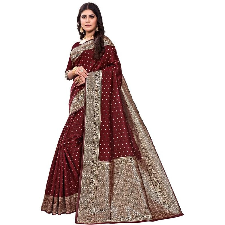 SIRIL Womens Art Silk Banarasi Jacquard Saree With Unstitched Blouse Piece (3412S157A_Maroon)