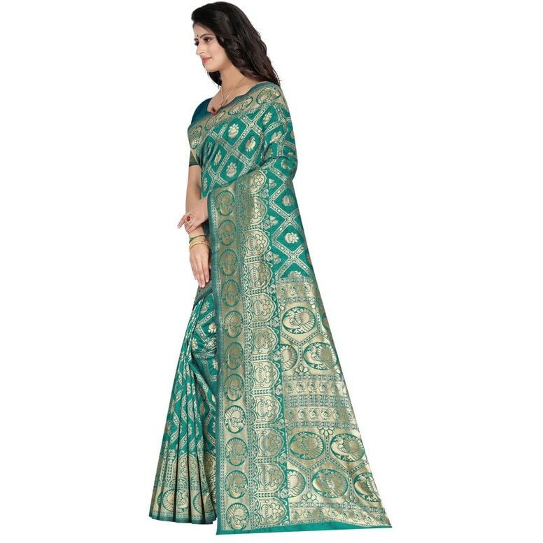 SIRIL Womens Art Silk Banarasi Jacquard Saree With Unstitched Blouse Piece (3412S152A_Rama Green)