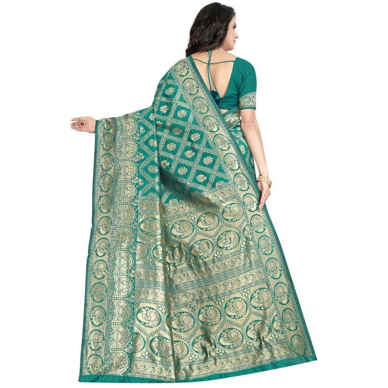 SIRIL Womens Art Silk Banarasi Jacquard Saree With Unstitched Blouse Piece (3412S152A_Rama Green)