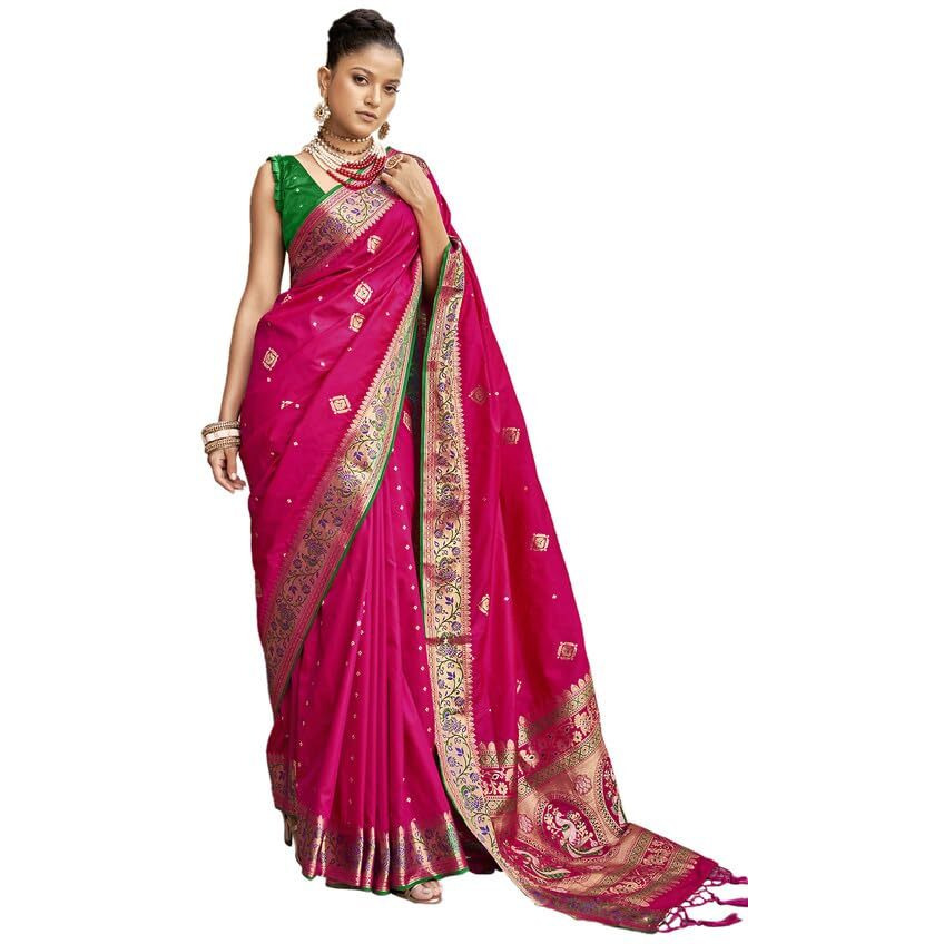 Satrani Womens Banarasi Silk Blend Saree (2796S185NA_Dark Pink5)