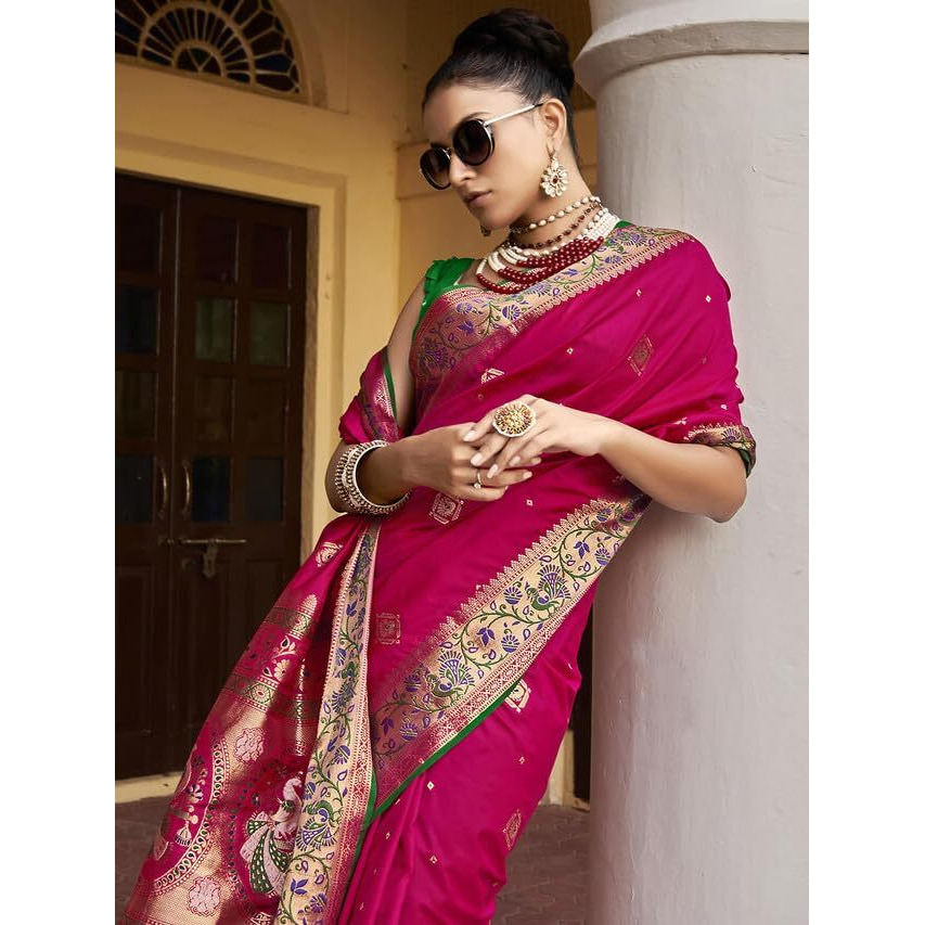 Satrani Womens Banarasi Silk Blend Saree (2796S185NA_Dark Pink5)