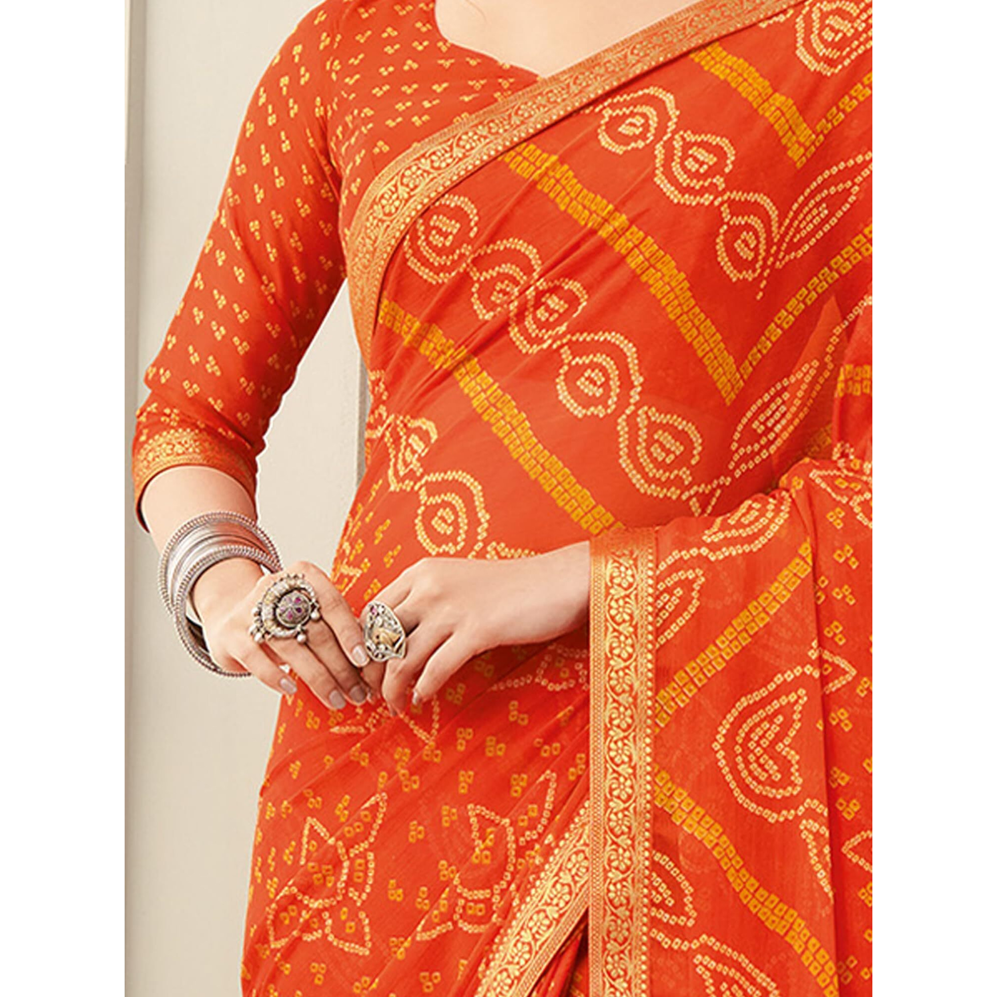 AKHILAM Womens Chiffon Orange Embellished Designer Saree With Blouse Piece (SIMAYA12905B_TFH)