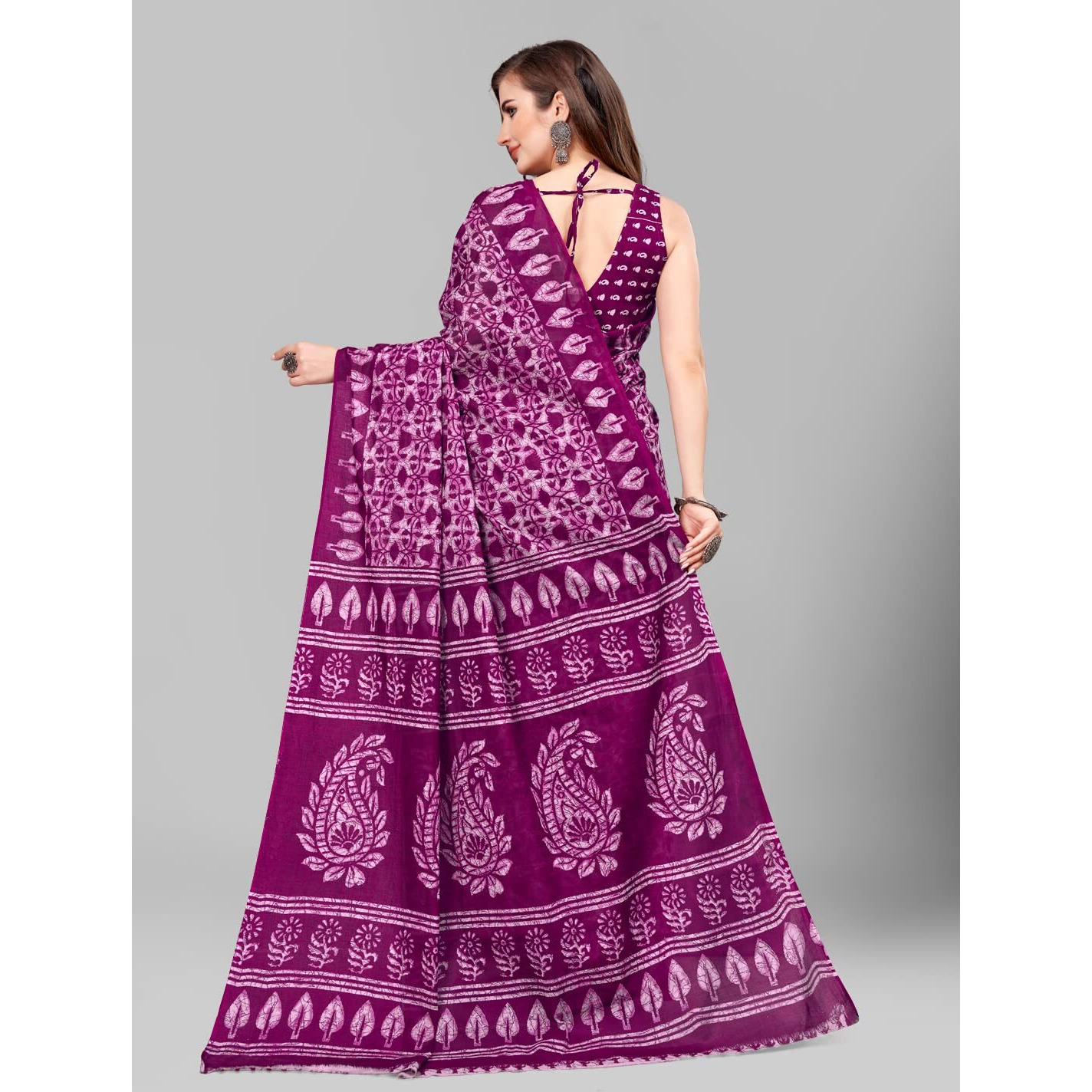 RATAN Pure Cotton Printed Mulmul Saree for Women with Blouse Piece (GDBT-BP-1042-PUR)