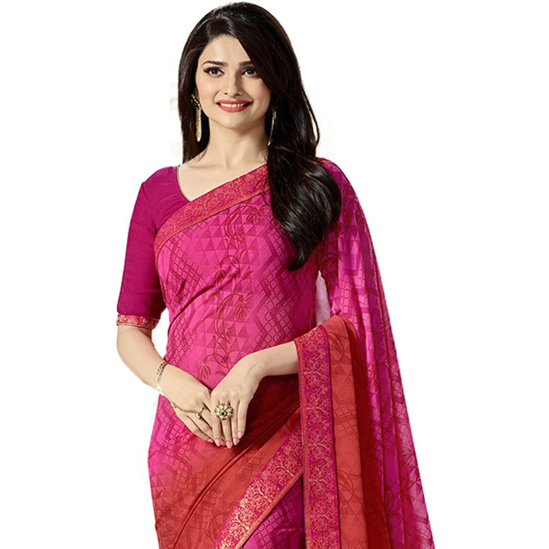 RAJESHWAR FASHION WITH RF Womens Zig Zag Printed Georgette Sarees For Women With Jacquard Lace Border & Blouse(A15 PINK NEW_Multicolored_Free Size 6.30 Mtr)