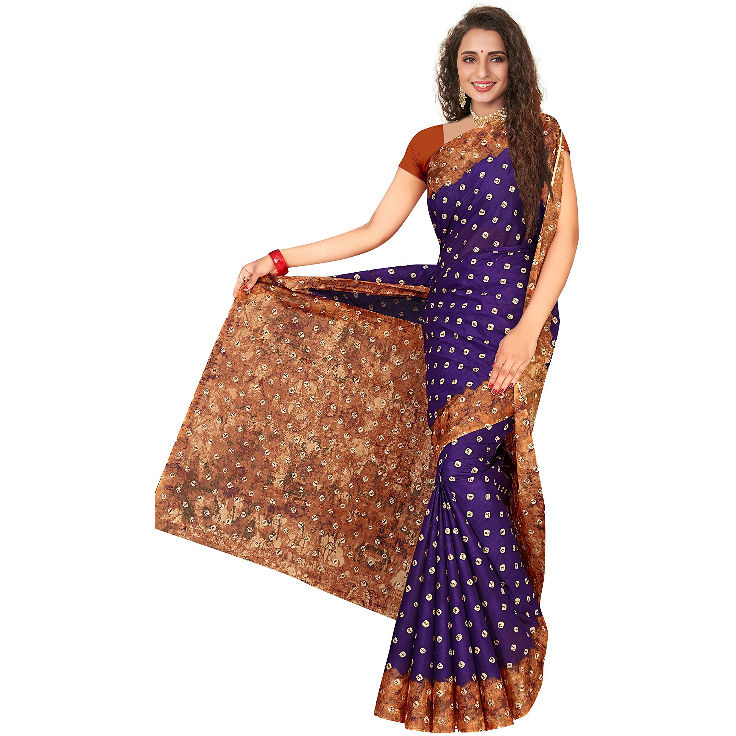 TAMAIRA FASHION Womens Plain Weave Pure Cotton Saree Without Blouse Piece(2355_Purple)