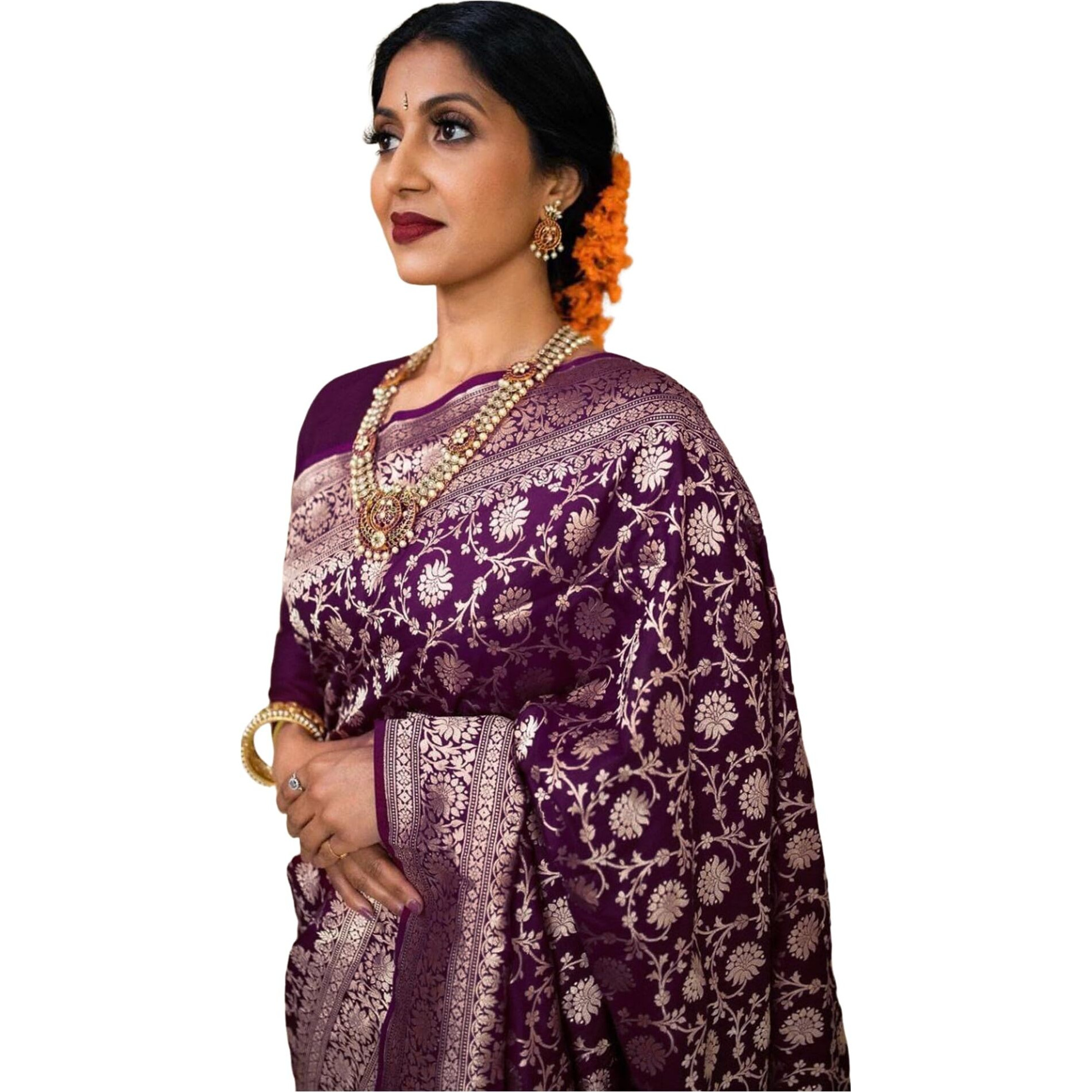 SIRIL Womens Art Silk Jacquard Saree With Unstitched Blouse Piece (3382S384_Wine)