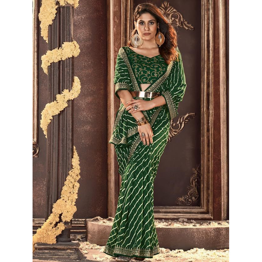 Satrani Womens Pure Georgette Saree (3252S581N_Green4)