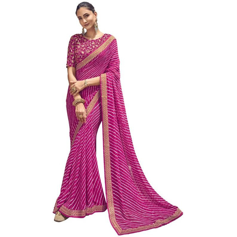 Satrani Womens Knit Pure Georgette Saree (2770S431N_Pink3)