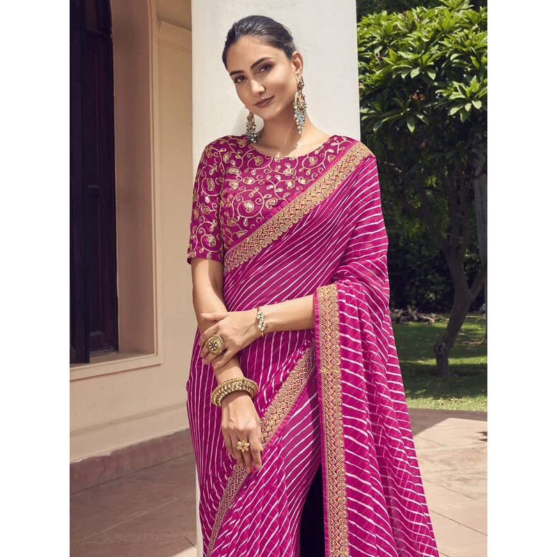 Satrani Womens Knit Pure Georgette Saree (2770S431N_Pink3)