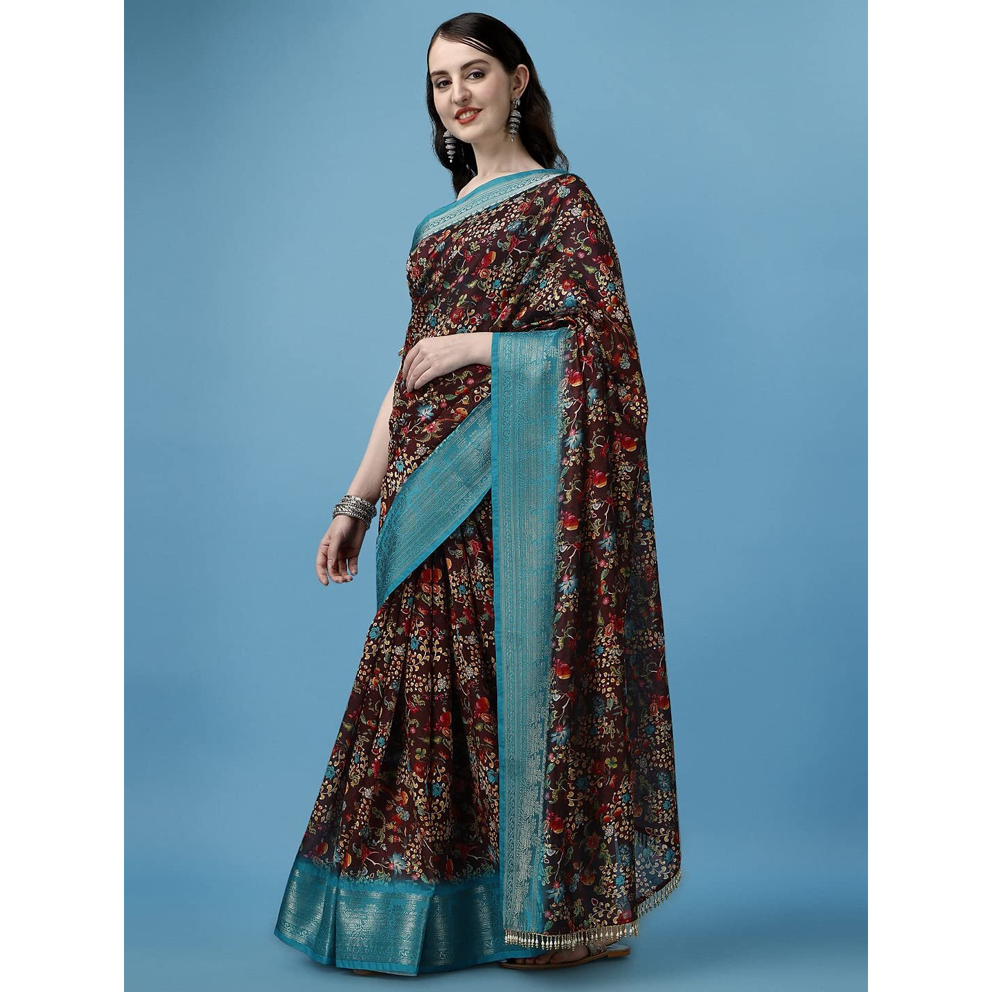 SUTRAM Printed Trendy Saree for Women With Blouse Piece_ST1770