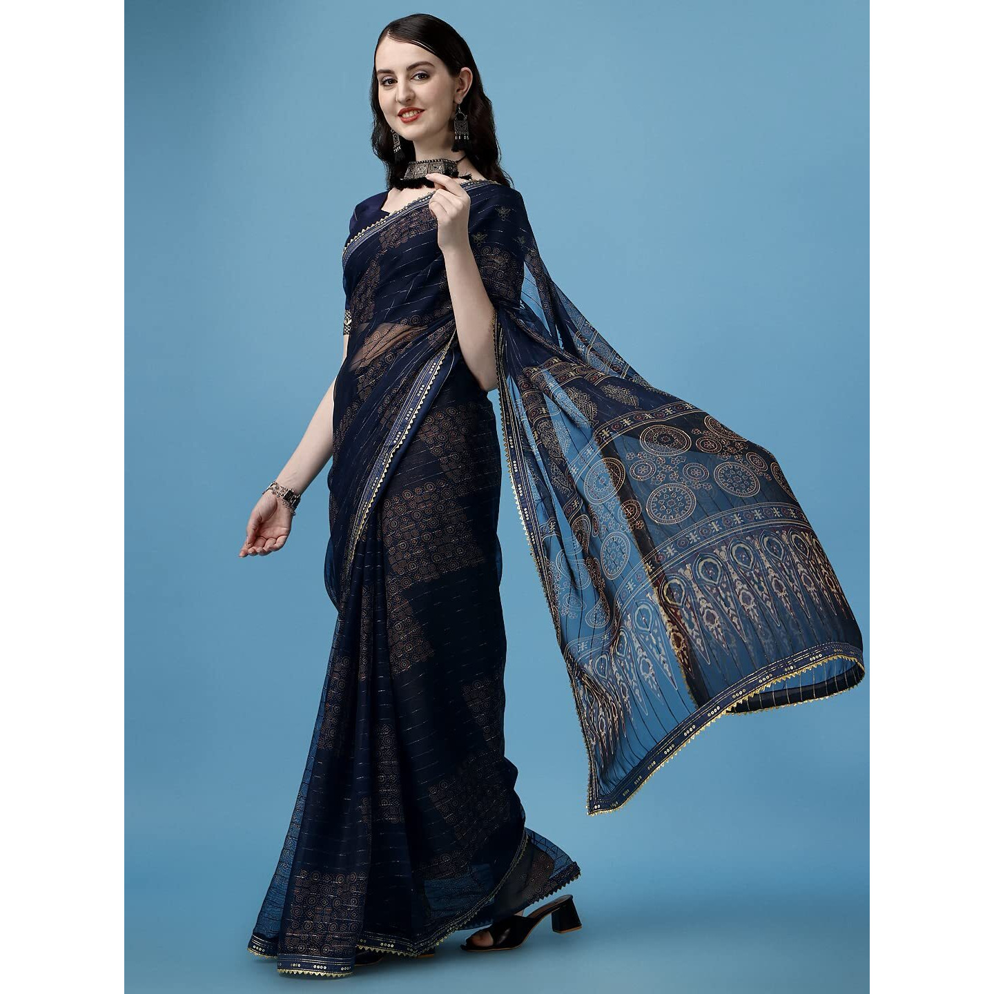 SUTRAM Printed Trendy Saree for Women With Blouse Piece_ST1762